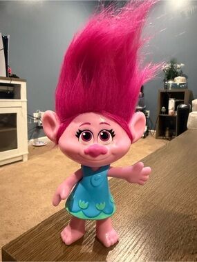 Trolls Pink Troll Doll with Bright Pink Hair and Blue Dress